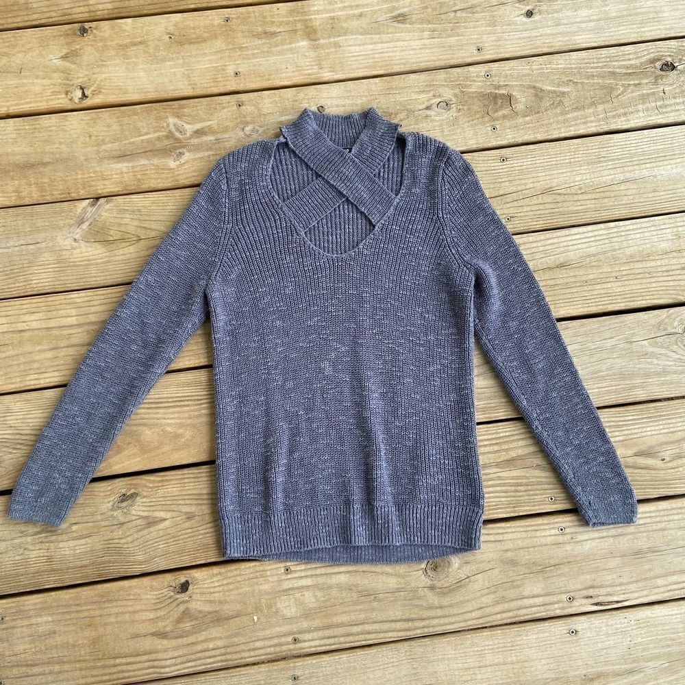 Torrid Grey Cross Front Pullover Ribbed Sweater L